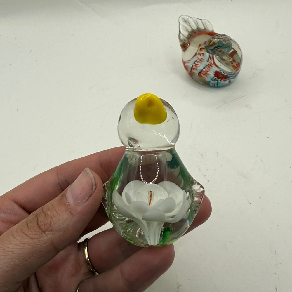 Vtg Glass Bird Duck Swan Chicken Figurine Paperweight Decor Collectible Floral